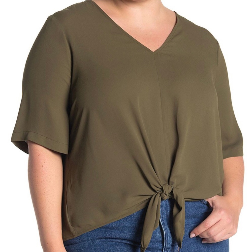 NWT Madewell Kale Tie Front V-Neck Top 2X